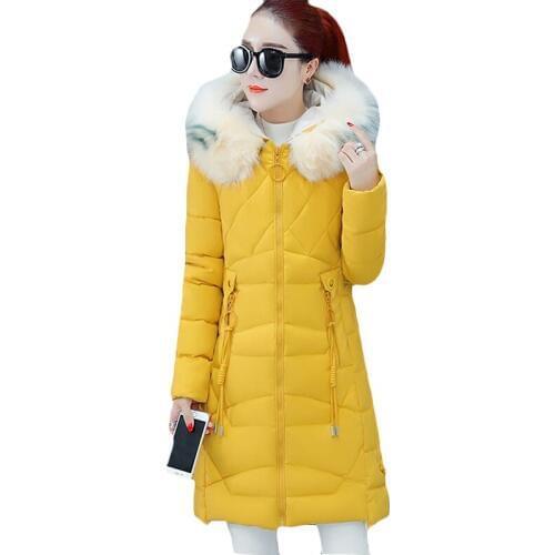Women Casual long Cotton-padded Jacket Winter Fur collar Thick Warm Down cotton Jackets Womens Hooded Down Jackets Parkas F1043