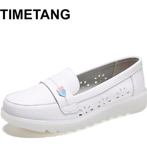 TIMETANGCasual Nursing Shoes for Women Summer Breathable Female Loafers Fashion Quality Anti-skid Footwear Soft Bottom Flats