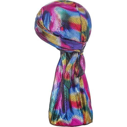 Mens Sparkly Silky Durag Colorful Fashion Bandana Wigs Turban Doo Rag