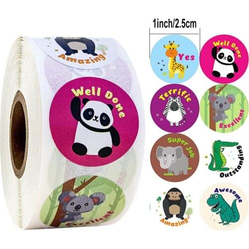 500Pcs Cartoon Children Adhesive Stationery Sticker Label Student Teacher Motivational Encourage Reward Animal Decoration Decals