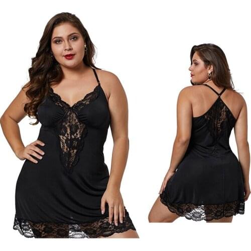 New sexy plus size nightdress halter underwear sexy lace suspenders ice silk suit pajamas female sexy lingerie