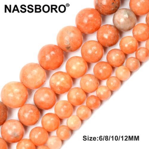 Wholesale Orange Stone Beads for Jewelry Making DIY Spacer Beads Charms Bracelet Necklace 6/8/10/12 Mm Strand 15'' NASSBORO
