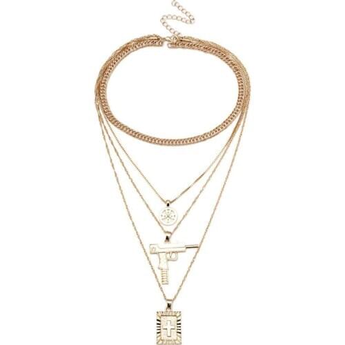 Punk Multi Layer Curb Cuban Chunky Thick Portrait Choker Necklace Women Vintage Carved Coin Pendant Necklace Jewelry Wholesale