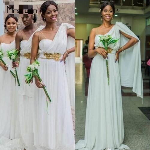 Mrs win Bridesmaid Dress Chiffon Gold Appliques Cap Ribbon One Shoulder Mermaid Vestido Madrinha HR228 Long Wedding Party Gowns