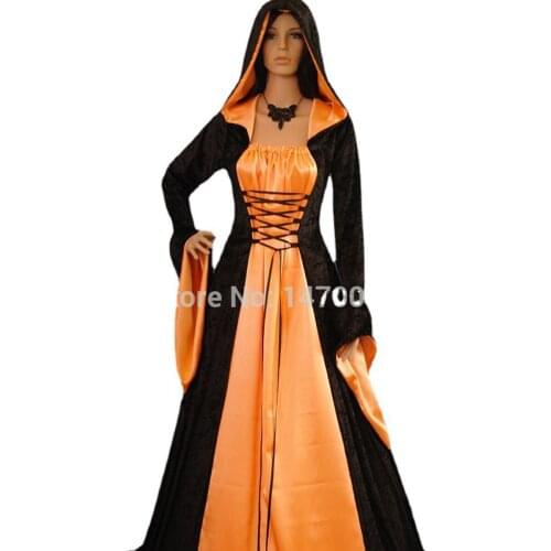 Gothic Vampire Medieval Renaissance Halloween Hooded Dress