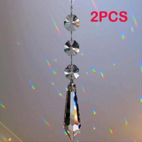 Portable 2pcs Rainbow Prism Hanging Crystal Chandelier Gift Decorations Curtain Pendants Practical Acrylic Transparent Festival