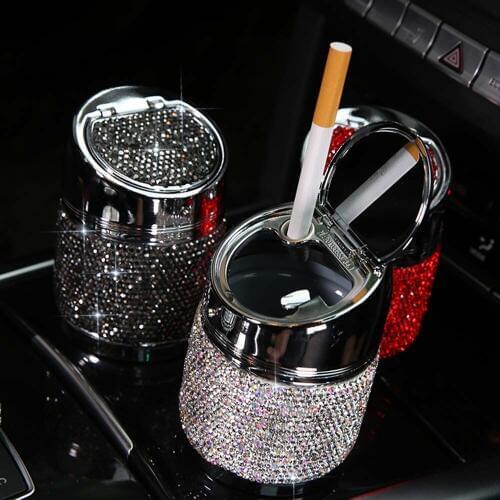 Luxury Crystal Rhinestones Car Ashtray Cup Holder Metal With Diamond Auto Ashtrays Portable High Class Gifts