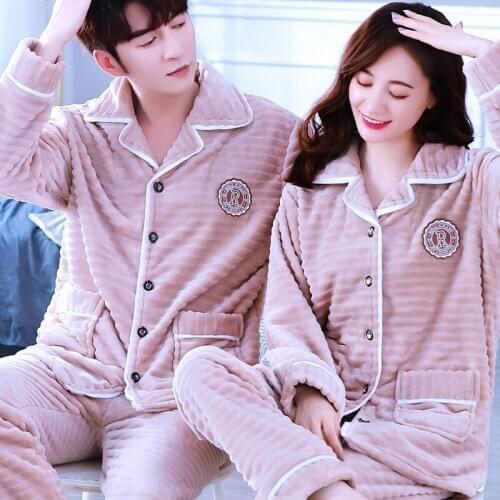 Luxury Pajama Suit Winter Flannel Pajamas Sets Couple Sleepwear Family Pijama Lover Night Suit Men & Women Casual Home Clothing
