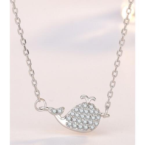 S 925 Sterling Silver Whale Necklace Female Small Fresh Clear Zircon micro-set Marine Clavicle Chain Cute Jewelry