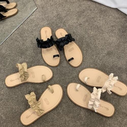 Fairy Ruffles clip toe slippers women flip flops ins summer beach shoes woman sandalias mujer outside flat soft bottom slides