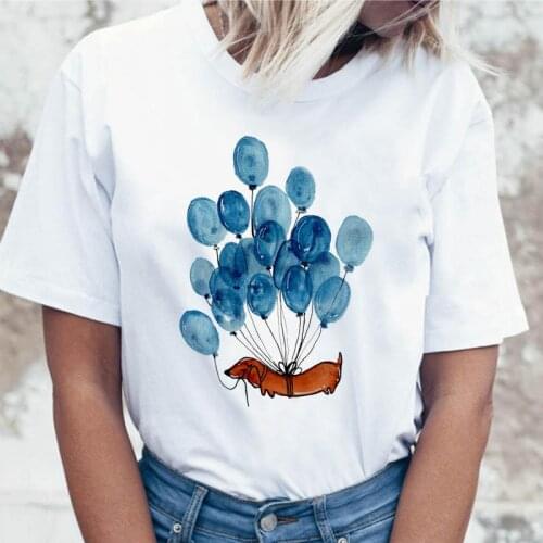 Harajuku Sausage dogs and balloons print funny t shirts women clothes 2020 summer ladies tops Short sleeve vogue tshirt feminina