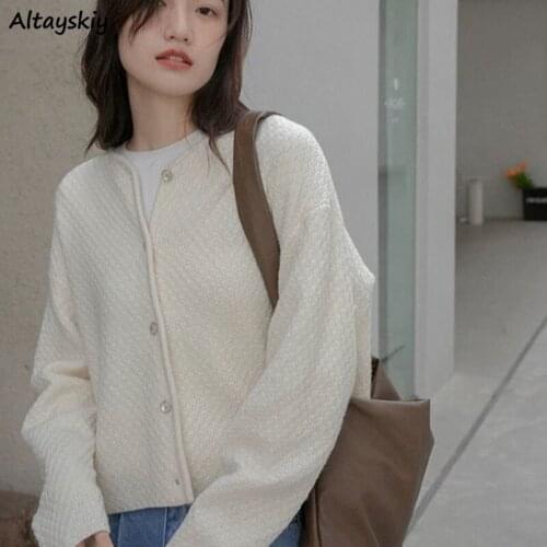Sweater Cardigan Women Spring Daily Simple Solid Retro Elegant Soft Fashion Female Loose Single Breasted Korean Style Knitwear