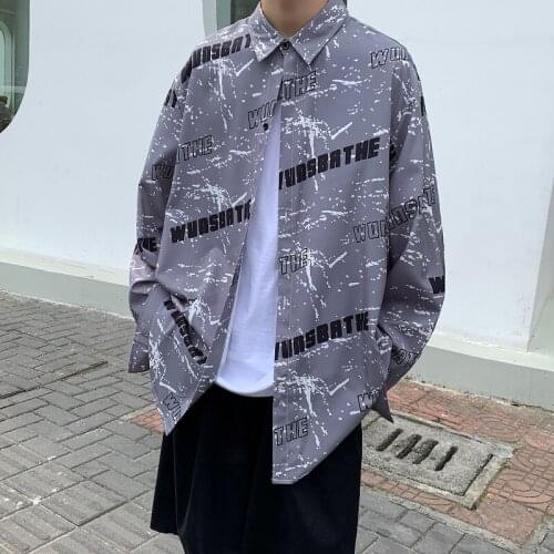 Loose Hip Hop Button Up Vintage Shirt 5Xl Men Harajuku Oversized Shirt 2021 Autumn Streetwear Long Sleeve Shirt for Men