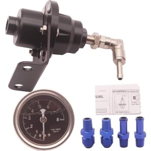 Universal Adjustable Aluminum Fuel Pressure Regulator Valve Kit and 160 Psi Pressure Gage with AN6 +AN8 Fitting Connectors