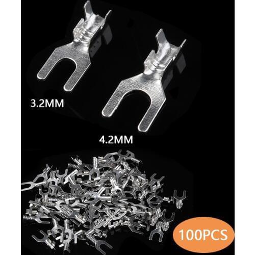 100Pcs 3.2/4.2mm Furcation Terminal Wire Naked Connector Y Type Terminal Harpoon Type