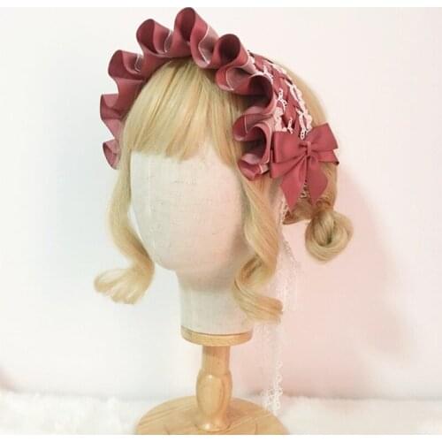 Japanese Lolita Maid Cosplay Headdress Ruffled Crisscross Bowknot Hairband Sweet Floral Lace Ribbon Vintage Party Hair Accessori