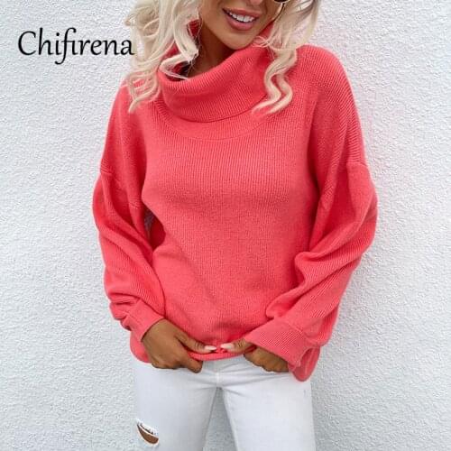 Chifirena Long Sleeve Women Sweaters Loose Jumper Pull Casual Tops Knitted Korean Oversized Ladies Winter Turtleneck Sweaters
