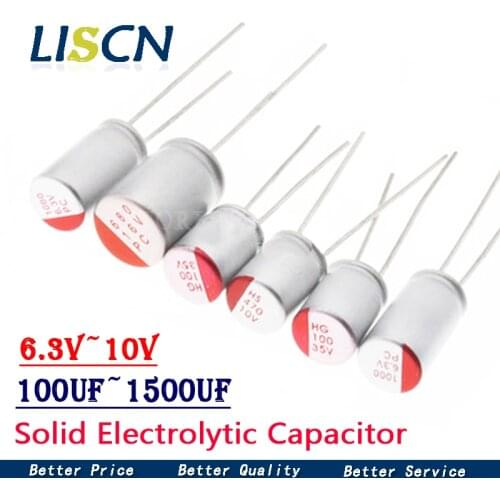 10pcs DIP Solid Electrolytic Capacitor 6.3V 10V 16V 25V 35V 100UF 150UF 220UF 330UF 470UF 560UF 680UF 820UF 1000UF 1200UF 1500UF