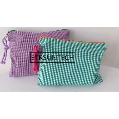 100pcs Plaid Cotton Zipper Pencil Cases Pen Pouches Cloth Cosmetic Bags Makeup Mobile Phone Organizer Bag