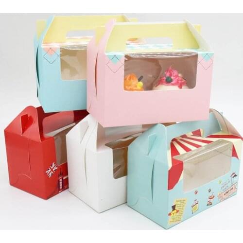 100Pcs Cupcake Boxes Handle Window Kraft Paper Gift Packaging Box For Kids Birthday Home Party Circus Soldier Customized