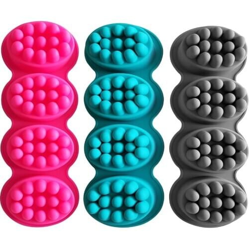4 Cavity 3D Handmade Soap Silicone Molds Massage Therapy Bar Soap Making Mould DIY Oval Shape Soaps Resin Crafts
