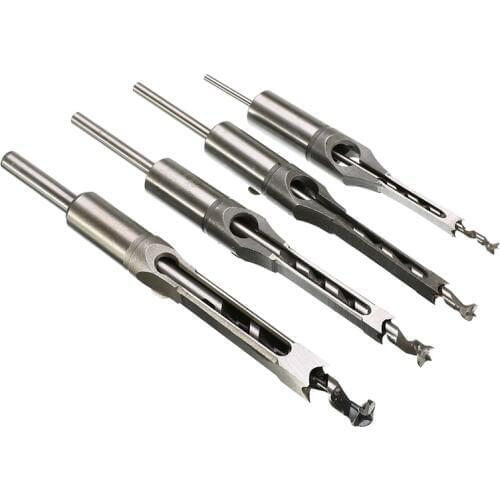 4Pcs High Hardness HSS Metric Mortising Chisel Square Hole Drill Bit Cutter Woodwork Tool 6.4mm/8mm/9.5mm/12.7mm