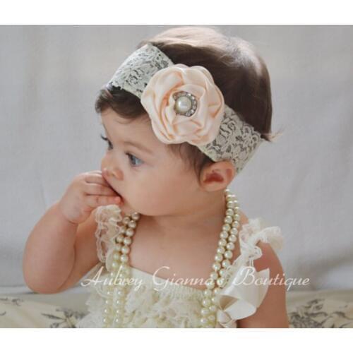 5PCS Rose Flower with Pearl Rhinestone Center Baby Girls Elastic Lace Headband Newborn Toddler Infant Headwear Cute Gifts