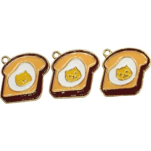 6pcs/set 23*24mm Alloy Cat Bread Enamel Charms Food Pendants Fit For DIY Making Bracelets Earrings Jewelry Accessories XL591
