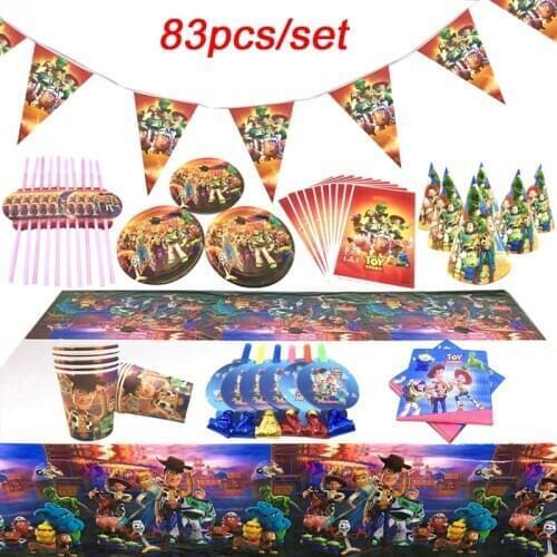 83pc Toy Story Theme Party Kids Supplies Paper Cup Plate Napkin Tablecloth Baby Shower Toy Story Party Decoration Banner Giftbag