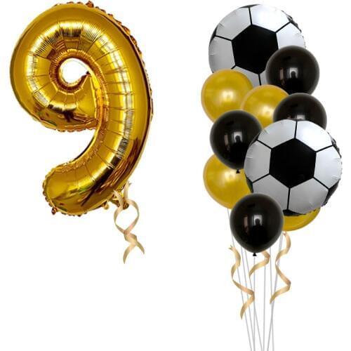 9pcs/lot Football Soccer Theme Party Balloons Black Gold 32'' Number 9 Helium Balloon Sports Meet Boy Party Decoration Supplies