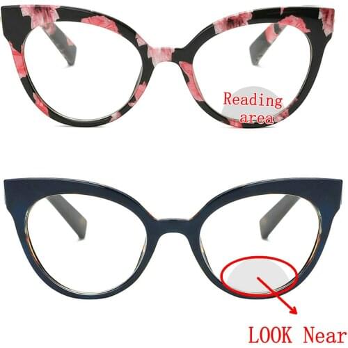 MINCL/ Cat Eye Bifocal Reading Glasses Women Photochromic Lens Blue Flwoer Frame 2021 Transition Leopard Presbyopia Eyewear NX