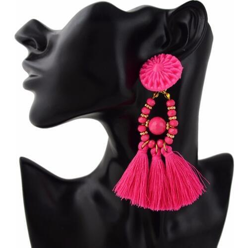 Bohemian Geometric Resin Beads Statement Earrings for Women Gold Metal Long Thread Tassel Earring Birthday Gift brincos vintage