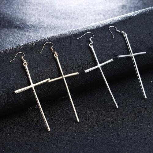 Big Dangle Cross Earring Women Jewelry Gold/Silver Color Cross Long Hanging Drop Earrings Cruz Pendientes Brincos Wholesale
