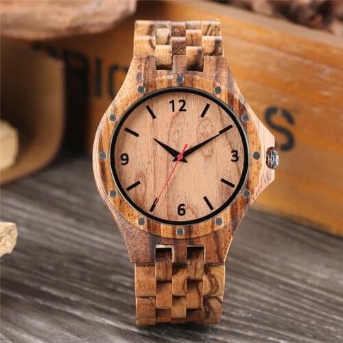 Natural Full Wooden Black Arabic Number Dial Men Casual Sport Watches Quartz Analog Movement Clock Adjustable Band Length Gift