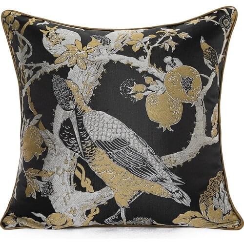 DUNXDECO Art Home Cushion Cover Couch Decorative Pillow Case Luxury Gold Black Vintage Chinese Flora Bird Sofa Chair Coussin