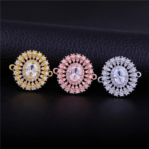 Juya Handmade Decorative Cubic Zirconia Gold/Rose Gold Flower Charm Connectors For DIY Bracelet Earrings Jewelry Making