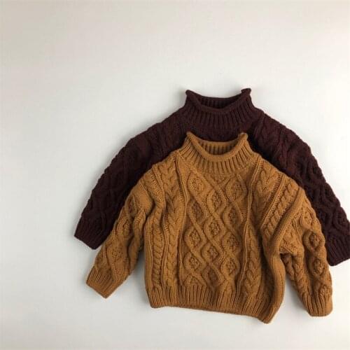 High Neck Kids Sweaters Spring Winter Baby Boys Girls Warm Turtleneck Tops Thicken Knitted Bottoming Brown Coffee High Quality