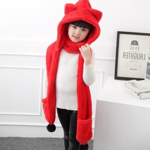 Unisex Children Beanies Cap Set 3PCS Xmas Deer Scarf Hat & Glove Sets Girl&Boys Flannel Cartoon Winter Warm Scarfs And Shawl