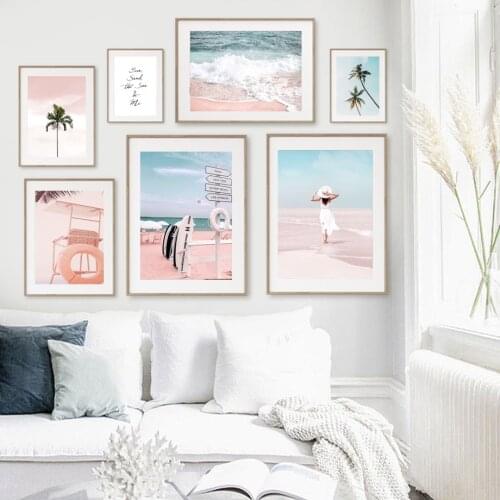 Tree Beach Cherry Blossom Surfboard Boat Nordic Posters And Prints Wall Art Canvas Painting Wall Pictures For Living Room Decor