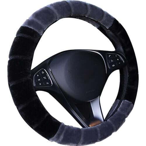 Double Color Plush Car Steering Wheel Cover Wrap Suitable For 37-38CM/14.5" -15" M Size Soft Universal Hand Bar Protecter Case