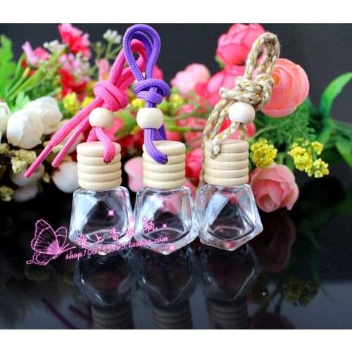 FMV45-8ML Transparent Glass Pendant Diamond Car Perfume Bottle with Wooden Cover 100pcs/lot