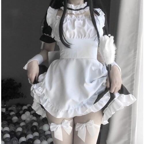 Kawaii Amine Maid Cosplay Clothes Lolita French Dress Girls Woman Waitress Party Stage Costumes Black Japanese Cafe Outfit 2021