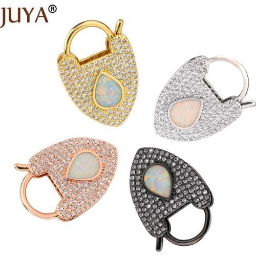 Juya Trendy CZ Heart Clasp Component Copper Metal Clasp Lock Heart Shape Jewelry Findings for DIY Handmade Accessories Supplies