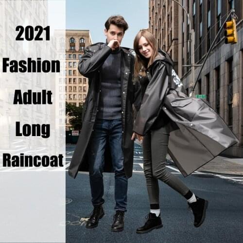 Fashion Adult Long Raincoat Women Men Rain coat Waterproof Hooded Black Gray For Outdoor Hiking Travel Fishing Cycling Rainwear