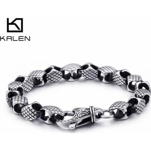 KALEN Vintage Stainless Steel Snake Chain Linking Bracelets Men 22cm Metal Link Chain Armband Jewelry