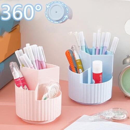 Storage Desk Organizer Desktop Pen Holder 360-Degree Rotating Makeup Brush Desk Organizer 3 Compartments Pen Cup Utensil