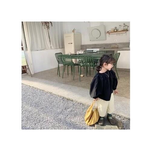 2021 New Spring Or Summer Girls' Suit With Loose Bubble Sleeve Top And Korean Ninth Pants