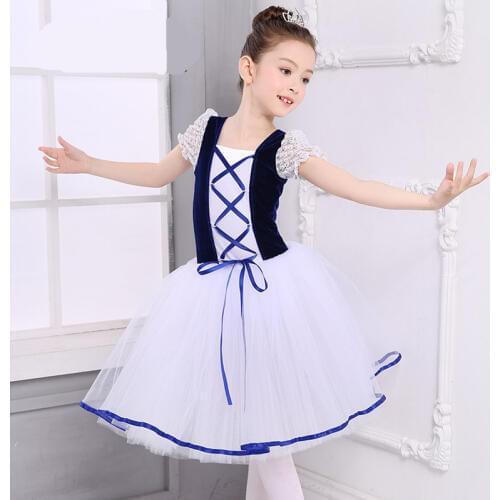 New Lace Short Sleeve Children Ballet Tutu Clothing Long Tulle Dance Uniform Costumes Classique Velvet Dancewear