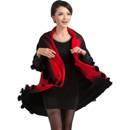2018 Winter Warm Fur Balls Poncho Cape European Cardigan Coat Cloak Cape Tops Knitted Poncho Sweater Coat Shawl