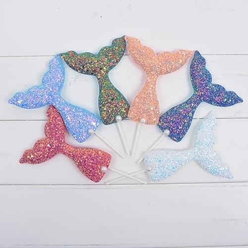 New Arrival Under The Sea Wedding Party Bridal Shower Birthday Cake Decor colorful Sequins Mermaid Tail Cupcake Topper